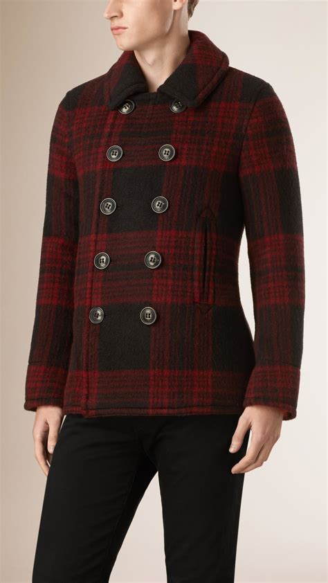 burberry mens red peacoat|burberry wool pea coats men's.